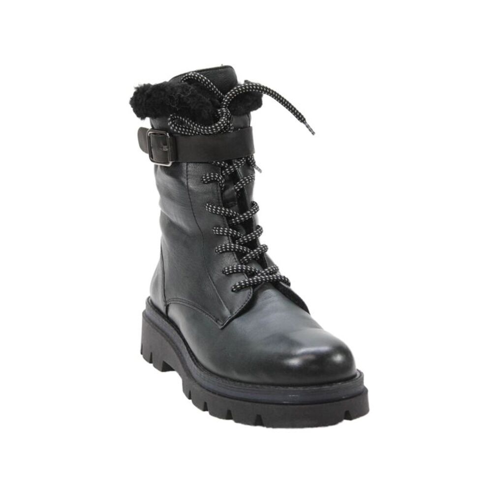 Manas Womens Leather Lace Up Belted Ankle Boots Black Size 38 8